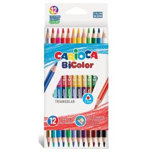 Creioane colorate CARIOCA BiColor, bicolore, triunghiulare, 12 culori/cutie